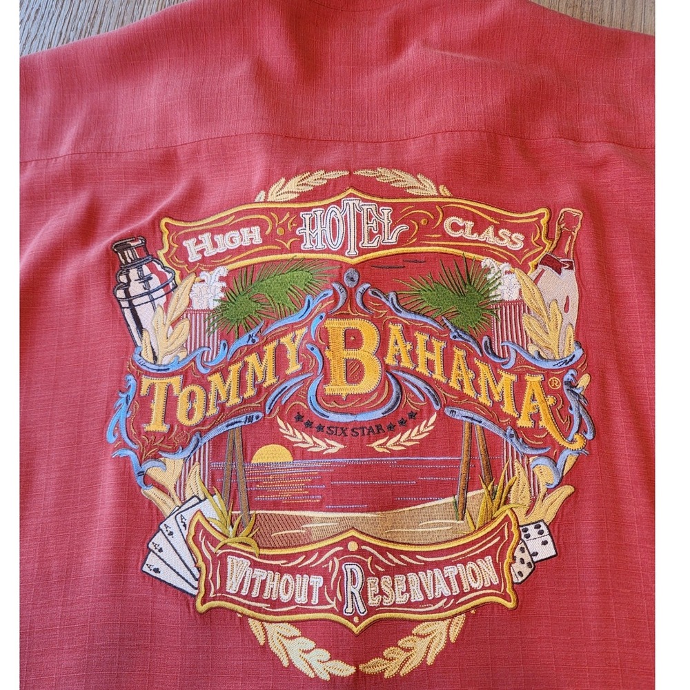 Tommy Bahama Mens Silk Shirt High Class Hotel Embroidered Button Up. Resortwear